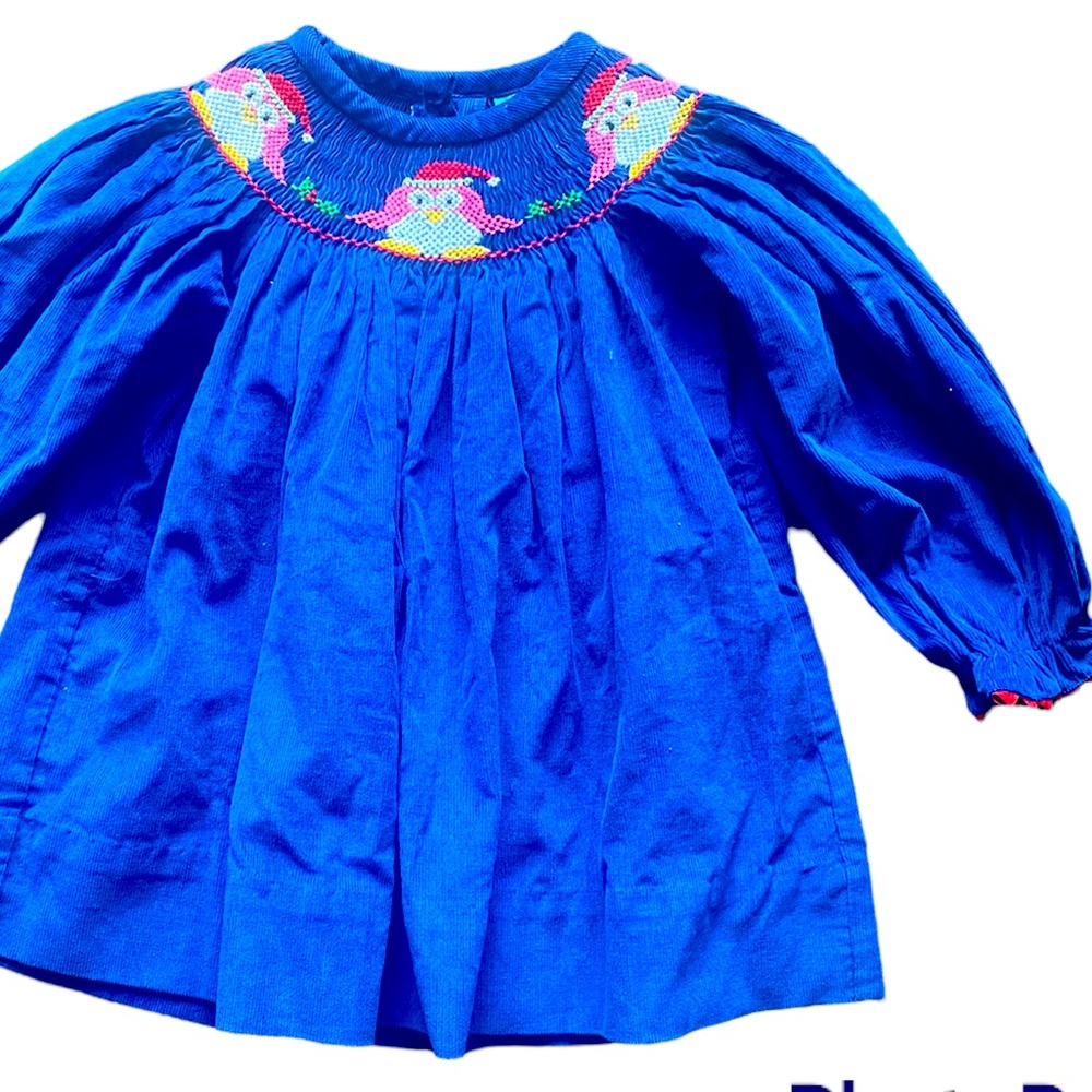 Blue Corduroy Smocked Christmas Dress Size 9 month